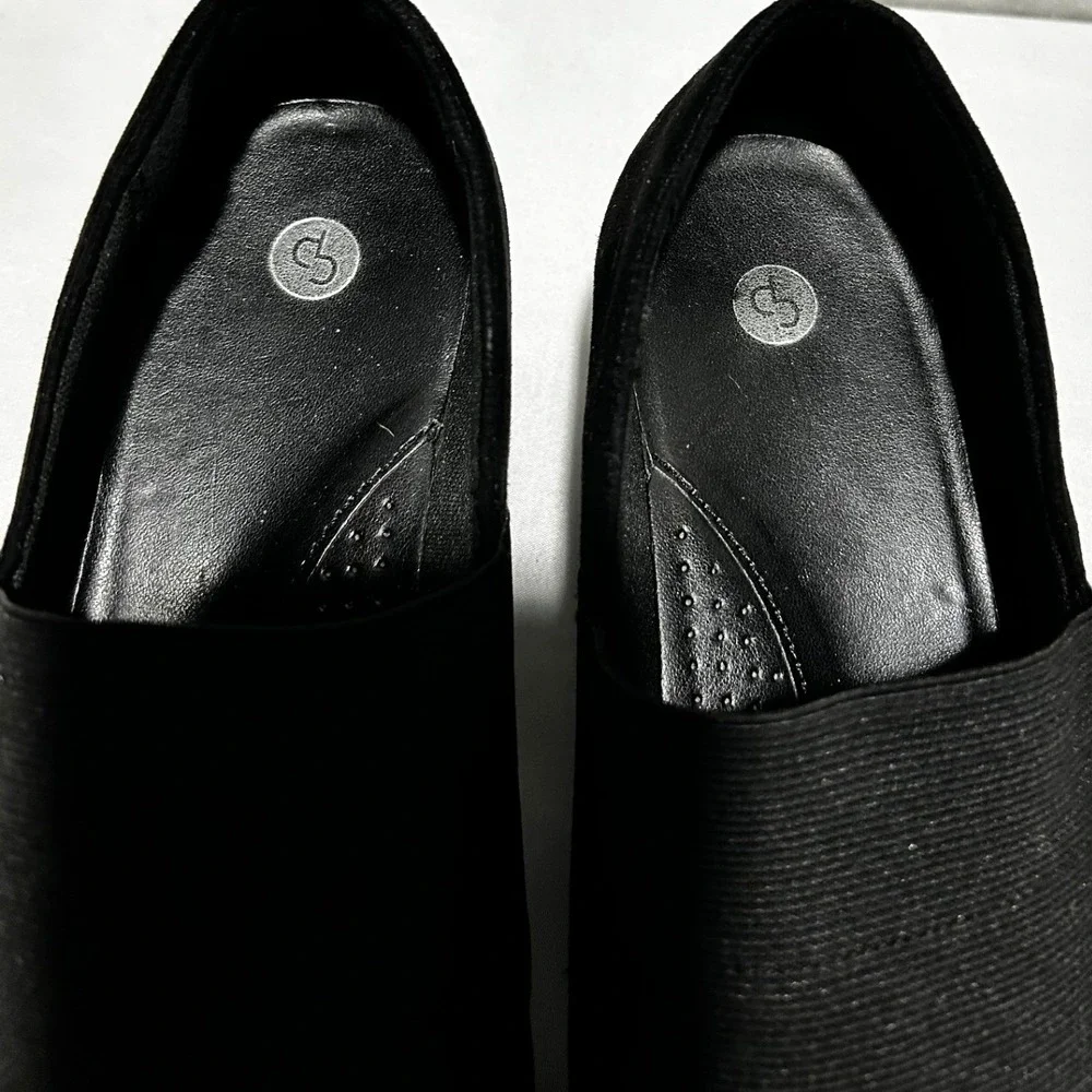 Womens Black Suede Wedge Slip‎ On Comfort Shoes Size 8 Slip On Flats